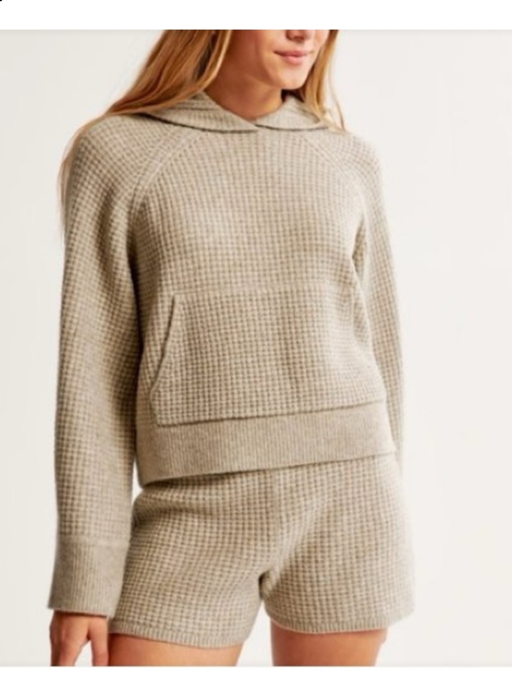 A&F Lounge Waffle Sweater Hoodie and Shorts Set